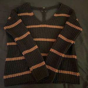 LovebyDesign black and brown stripped knitted sweater with open back